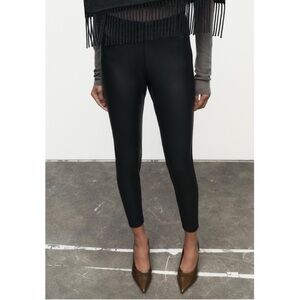 NWT Zara Mid Rise Waxed Coated Faux Leather Leggings in Black Size Large